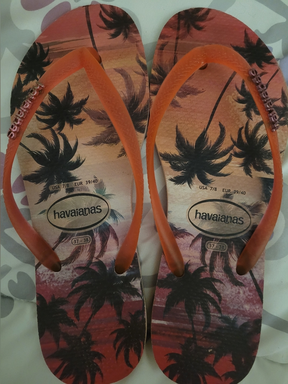 Havaianas Orange Palm Print Flip Flops Size 7/8